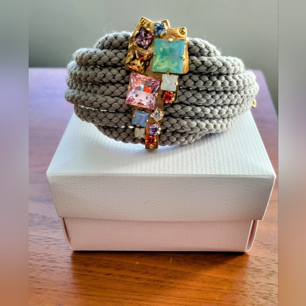 NEW - Sabrina Dehoff Gray Cord Bracelet with Swarovski Crystals